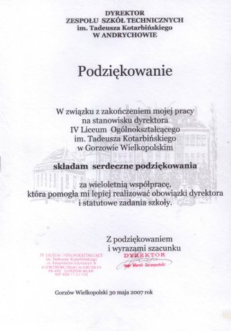 Podziękowania i Wyróżnienia